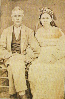Faded carte de visite photograph showing Frances and Noah Lindsay.