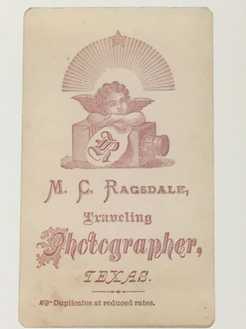 This “back mark” was the signature that M.C. Ragsdale would have put on the back side of the images he took circa 1874