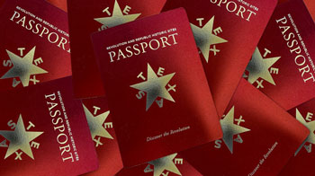A promotional image for the red Texas State Historic Sites passport
