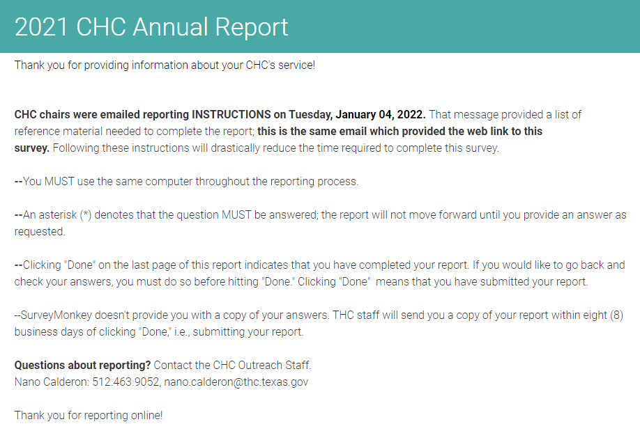Image of CHC online report. 