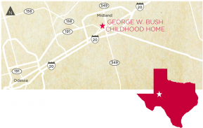 Locator map displaying the George W. Bush childhood home