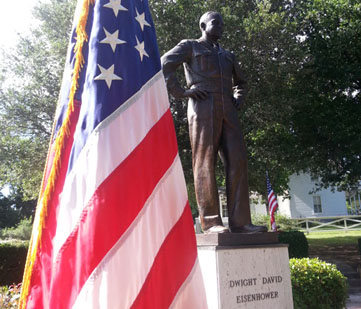 US flag and statue of Eisenhower.