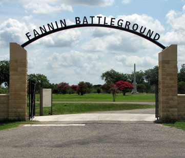 The arched entry to Fannin Battleground.