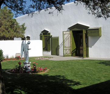 Courtyard with angel statue.