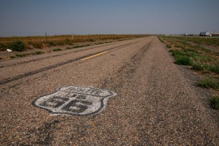 Route 66 sign painted on the highway