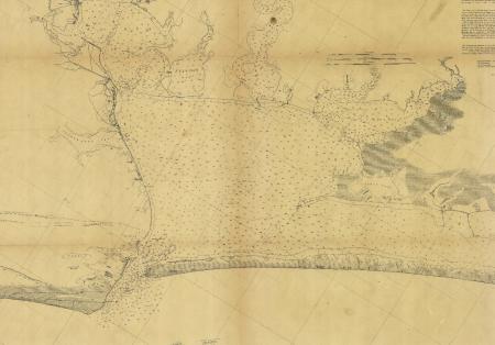 A contour line map rendering of Matagorda Bay, Texas, Chart 107 produced by the United States Coastal Survey in 1872. The map illustrates the shoreline and bay features and shows water depths listed in feet. Important local 19th-century ports such as Indianola and Saluria are labeled