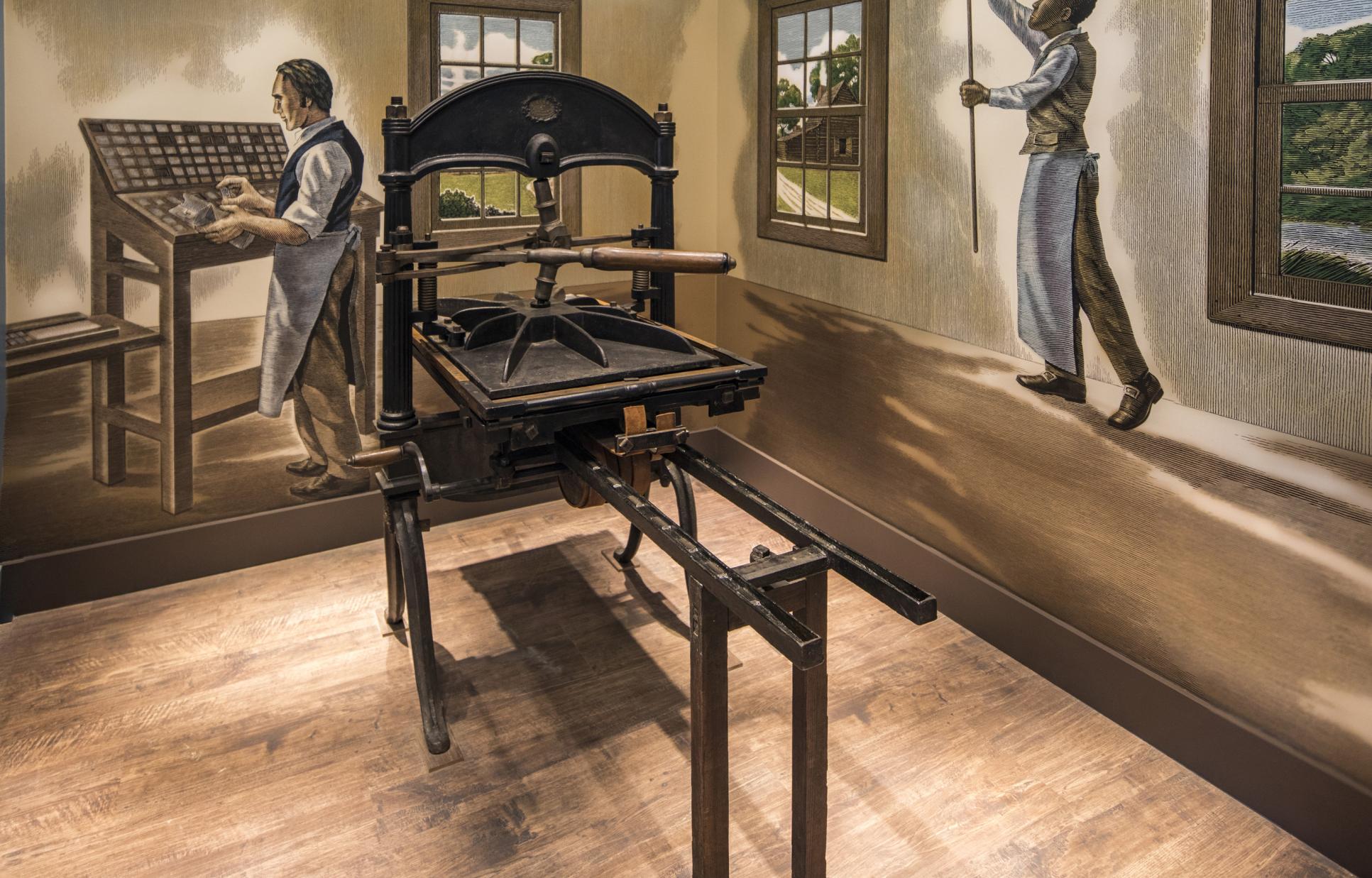 Printing press exhibit in the San Felipe de Austin museum